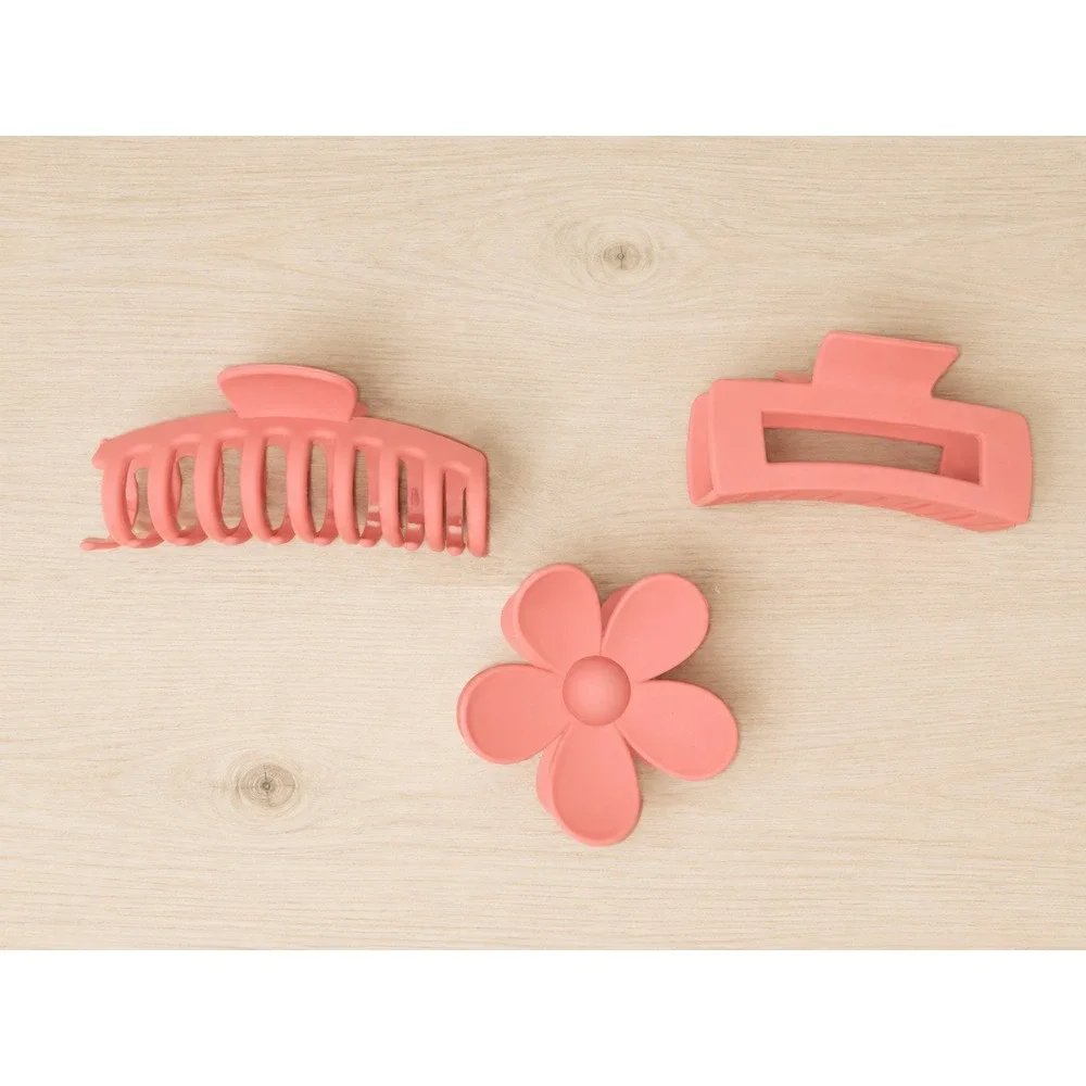 Pink Hair Accessory Set Hair‎ Claw & Flower Clip Spa Headband & Wrist Wash Bands